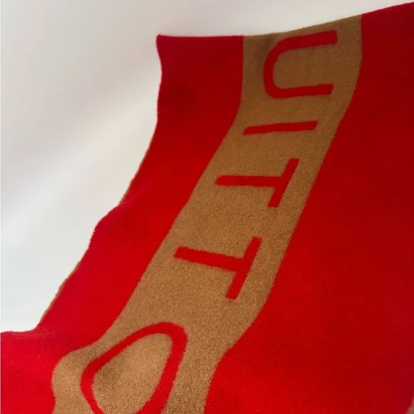 SOLD Louis Vuitton Red & Camel Double Sided 100% Cashmere Winter Scarf Luxury - Picture 13 of 15
